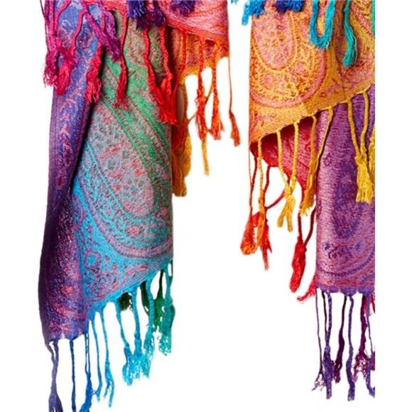 womens silk scarf satin shawl wrap long lightweight fringe print gift accessory - Picture 2 of 7